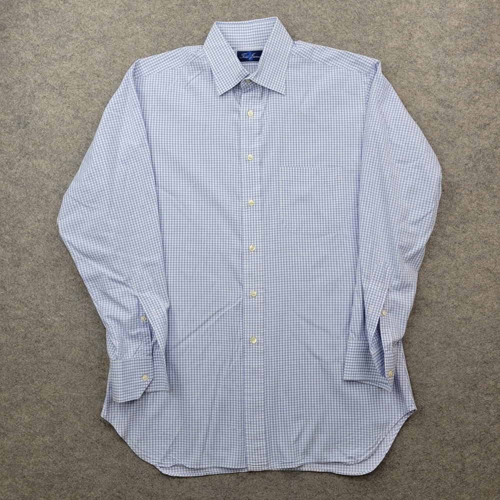 Tom James‎ Dress Shirt Mens XL Blue Gingham Classic Fit Long Sleeve Button Front
